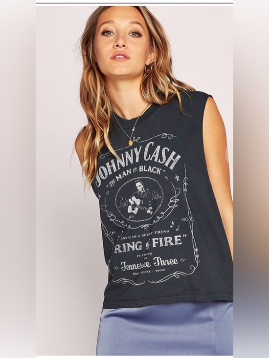 Daydreamer Tops - Daydreamer Johnny Cash Ring Of Fire Black Muscle Tank